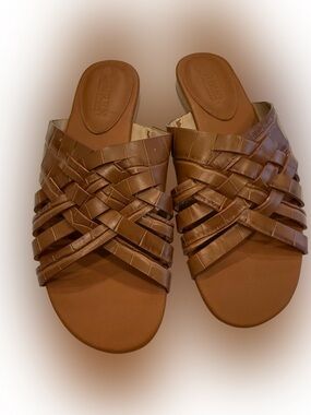 Lauren Ralph Lauren Women’s Braided Leather Slip On Sandals Flats Brown Sz 6 NEW